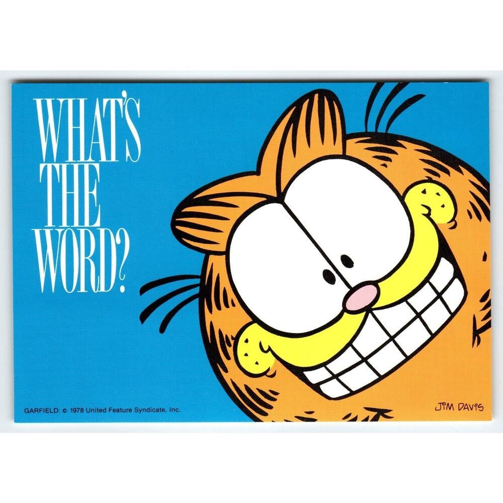 What's The Word Garfield Cat Postcard Jim Davis Comic Orange Tabby 1978 Retro